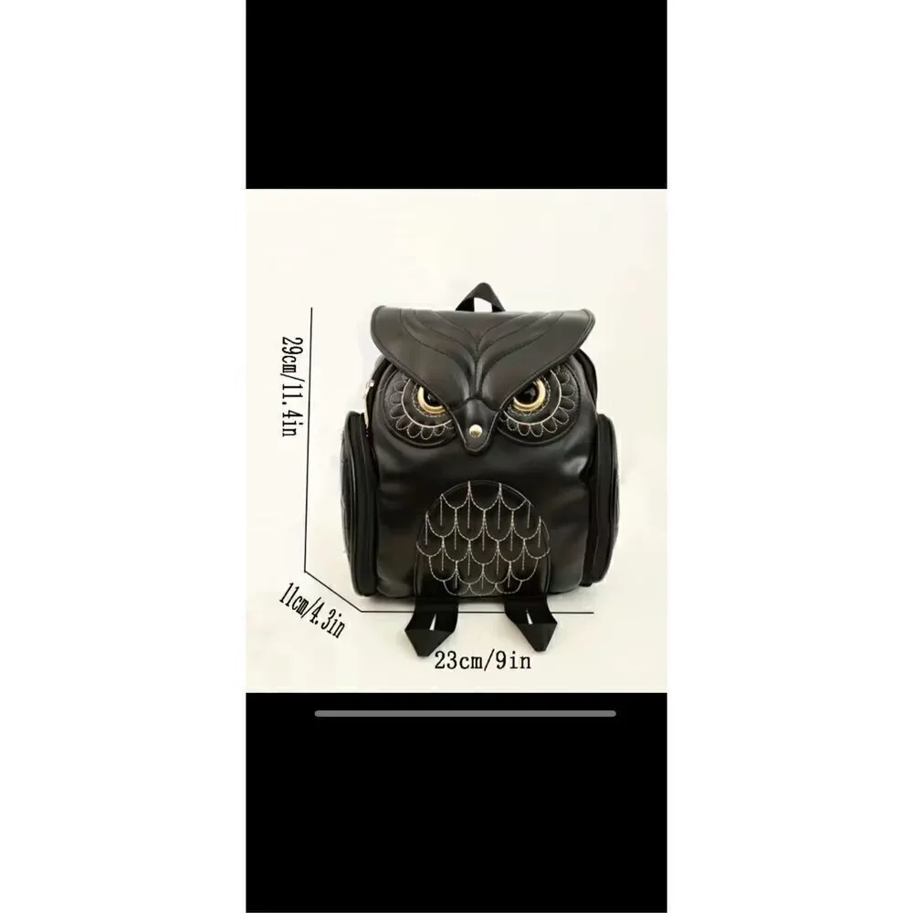 Black Owl Backpack with adjustable straps, soft, PU, leather versatile, travel b